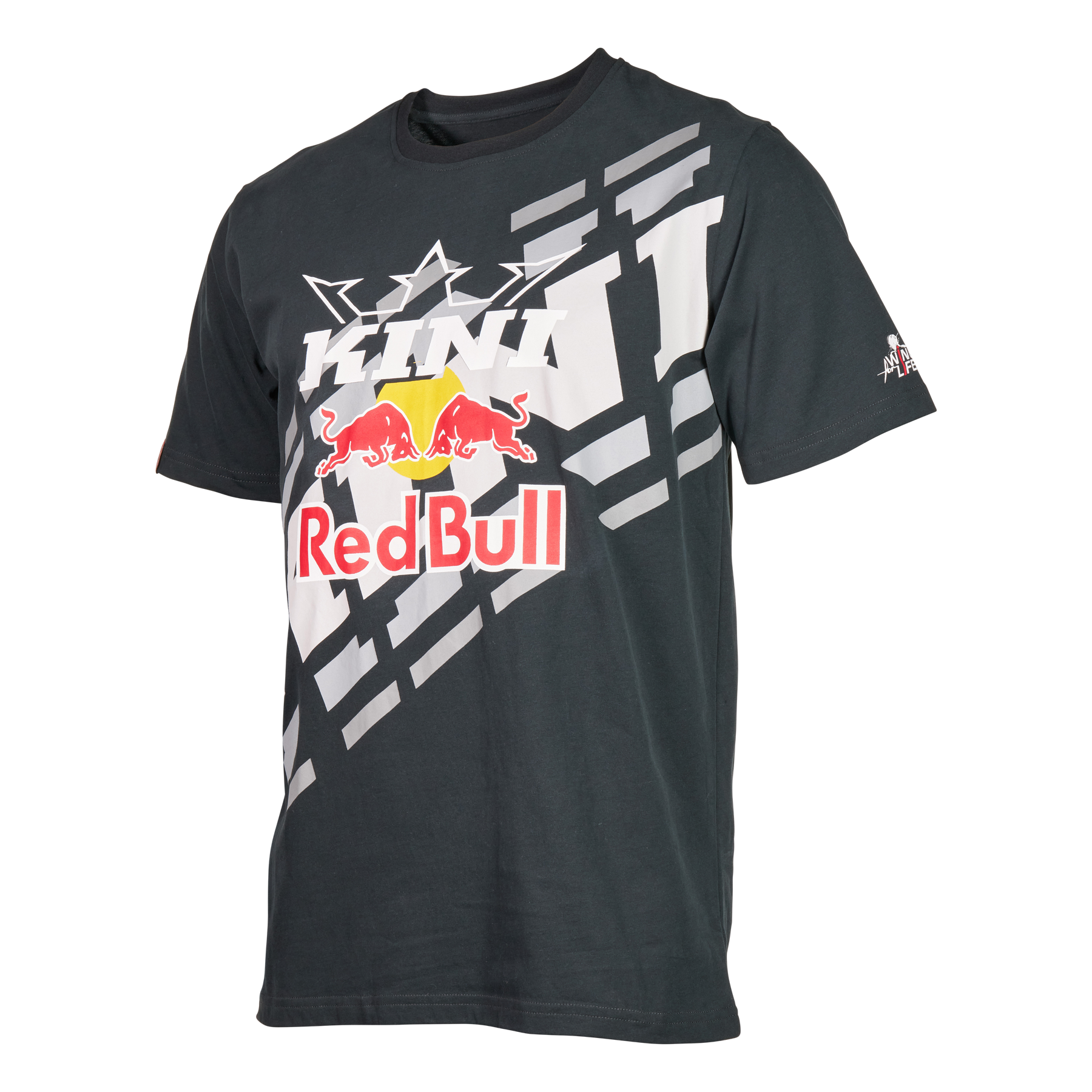 Das KINI RED BULL ST T-Shirt Kinder 1.0 von Kini Red Bull zeigt das kultige Logo, den Schriftzug "KINI", kräftige weiße geometrische Muster und einen Wings For Life-Aufdruck auf der Vorderseite und dem linken Ärmel.