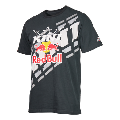 Das KINI RED BULL ST T-Shirt Kinder 1.0 von Kini Red Bull zeigt das kultige Logo, den Schriftzug "KINI", kräftige weiße geometrische Muster und einen Wings For Life-Aufdruck auf der Vorderseite und dem linken Ärmel.